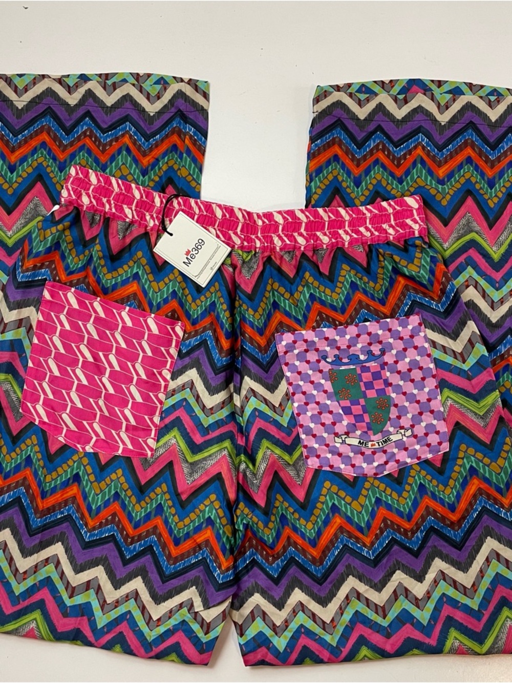 NEW Me369 Psychedelic Zigzag Patterned Trousers Wide Leg Palazzo Pants Size M